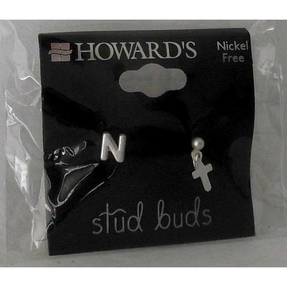 Cross Earrings Stud Buds Initial N Pierced Jewelry Howards Nickel Free Small NEW